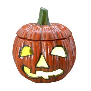 Vintage Jack O'Lantern Halloween Pumpkin 5" Round 5.5" Tall w/Hole for Light